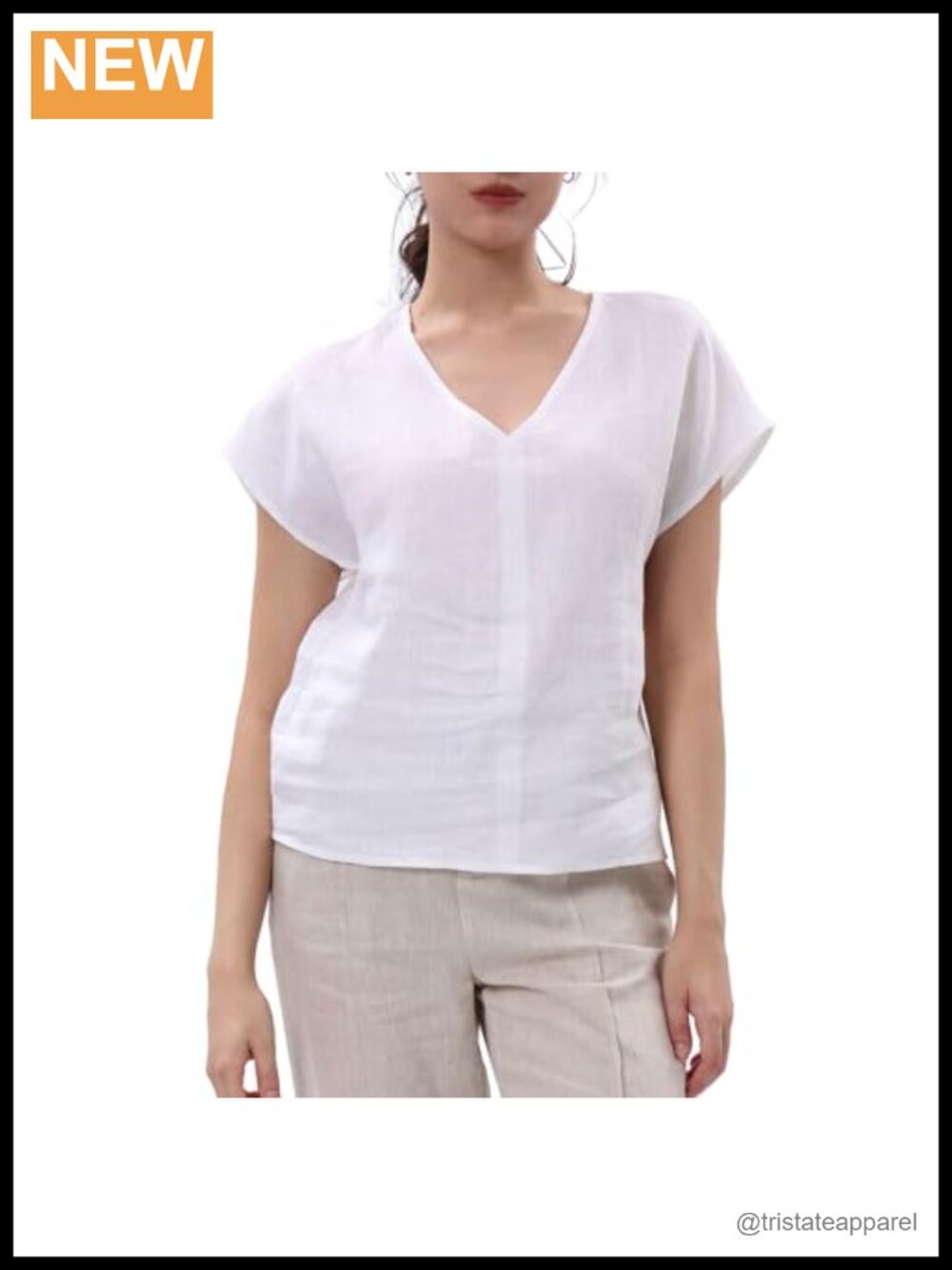 100% Linen Short Sleeve V-Neck Women's Summer Blouse Casual Relaxed Fit